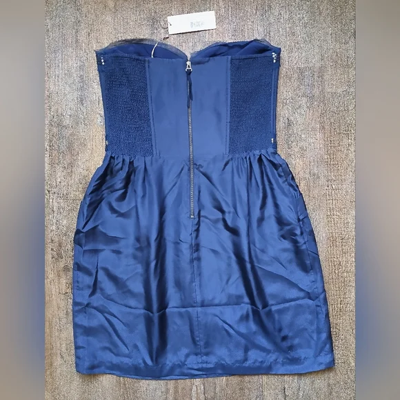 Rebecca Taylor Midnight Blue Strapless Dress Size 12 - Picture 6 of 7